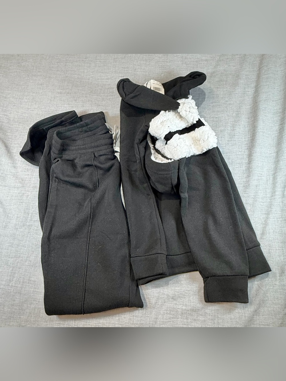 Love Black Jogger Pants with Sherpa-Trim Hoodie set